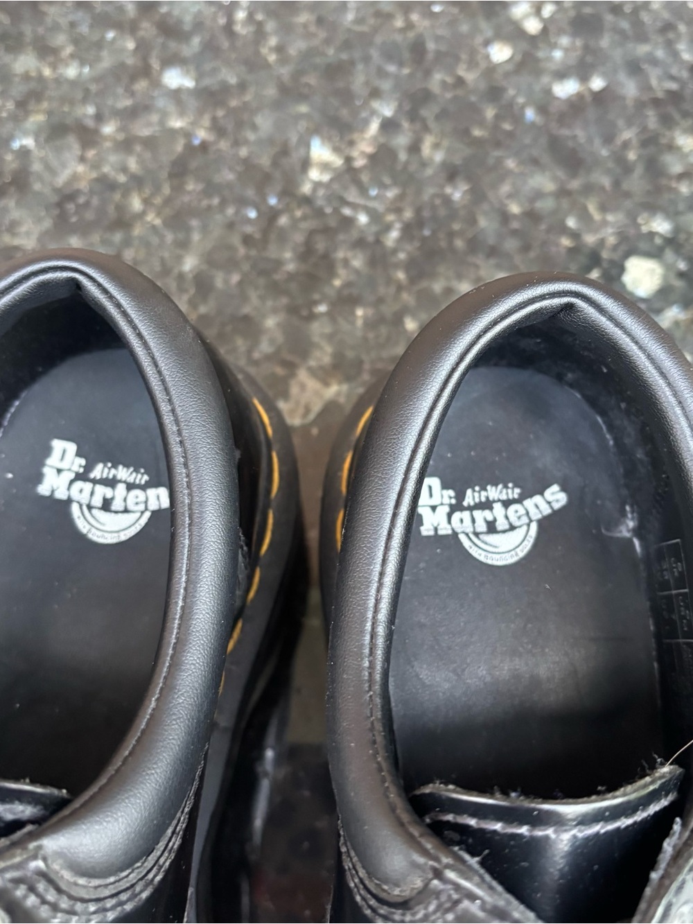 Dr. Martens Black Leather Lace-Up Platform Oxfords with Yellow Stitching - Picture 5 of 12